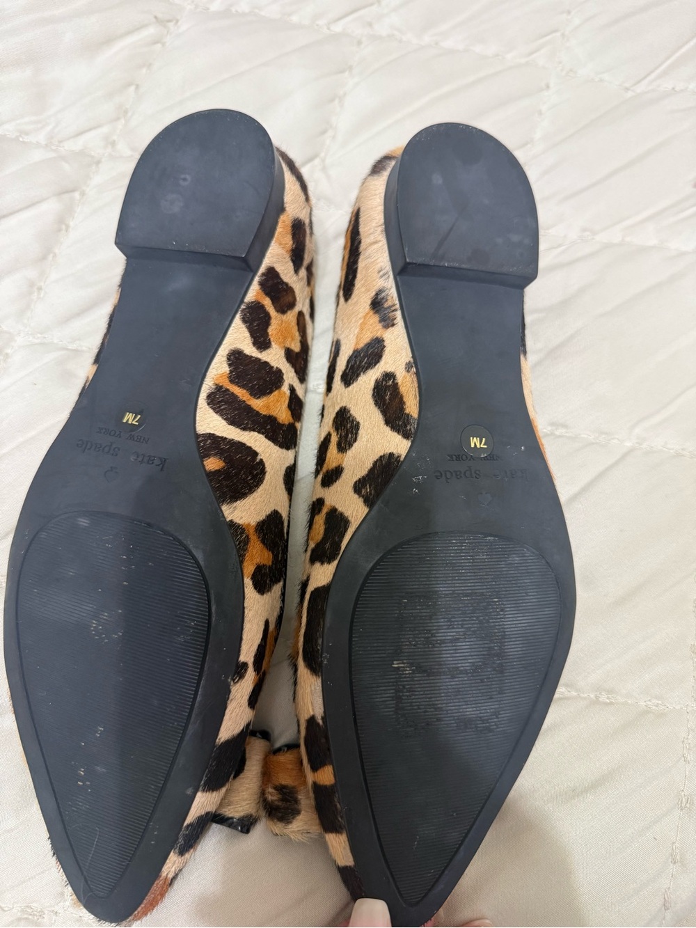 kate spade Leopard Print Pointed Toe Flats in Tan and Black with Bow - Picture 2 of 3